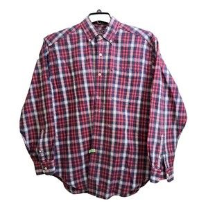 Vtg Ralph Lauren Polo Jeans Co Shirt Mens M Blue Red Plaid Button Up Heavyweight